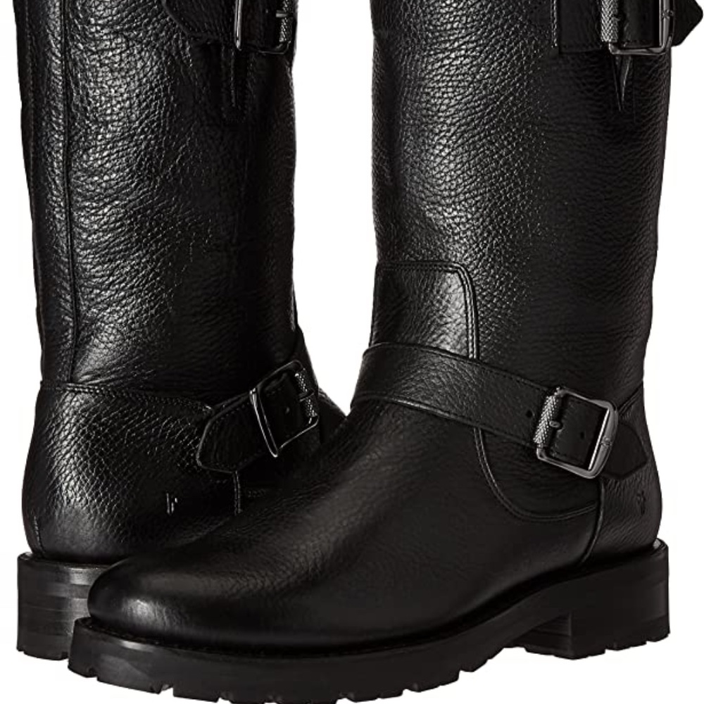 FRYE Women's Natalie Mid Lug Engineer Boot 6.5 BLACK LEATHER MOTO BIKER BOOTS
